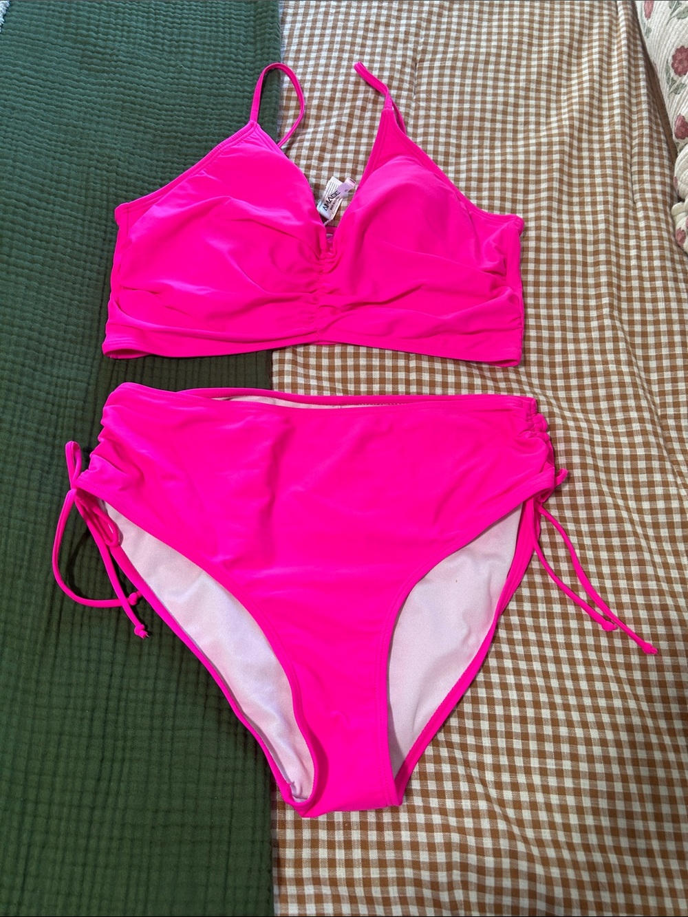 Women's High-Waist Pink Bikini Set - Adjustable Straps